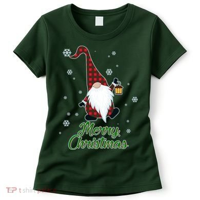 Merry Christmas Plaid Garden Gnome Women's T-Shirt