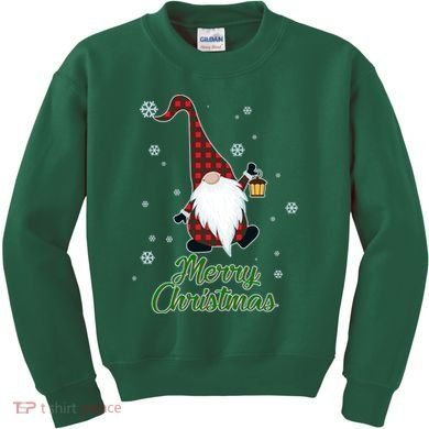 Merry Christmas Plaid Garden Gnome Kids Sweatshirt