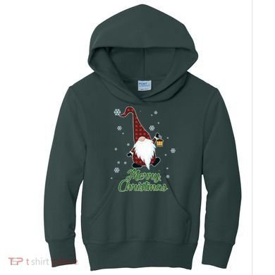 Merry Christmas Plaid Garden Gnome Kids Hoodie