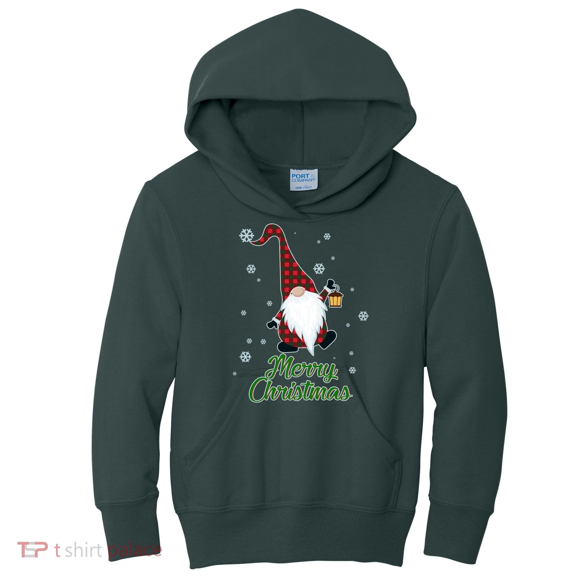 Merry Christmas Plaid Garden Gnome Kids Hoodie
