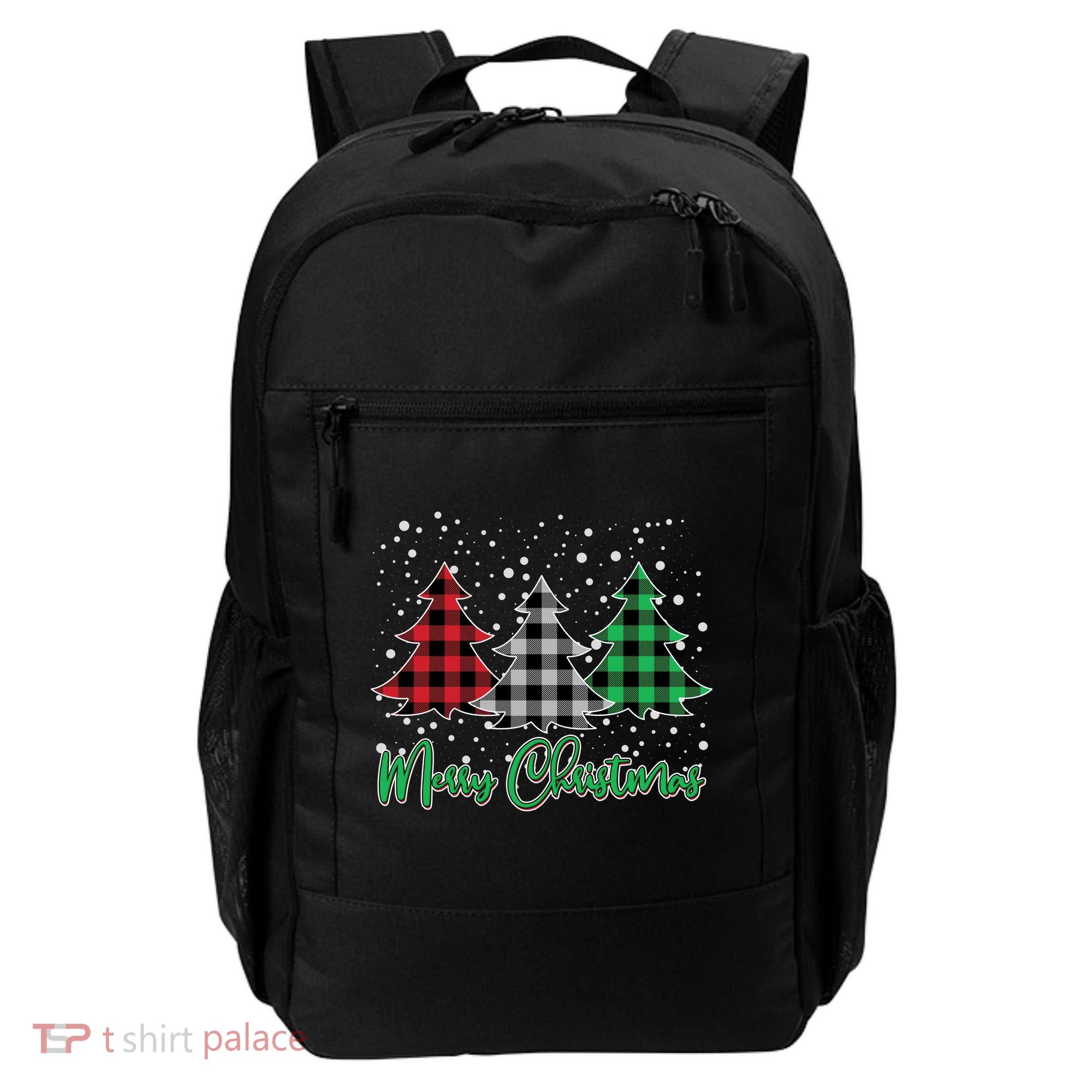 Merry Christmas Plaid Trees Backpack