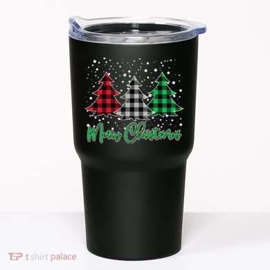 Merry Christmas Plaid Trees Tumbler