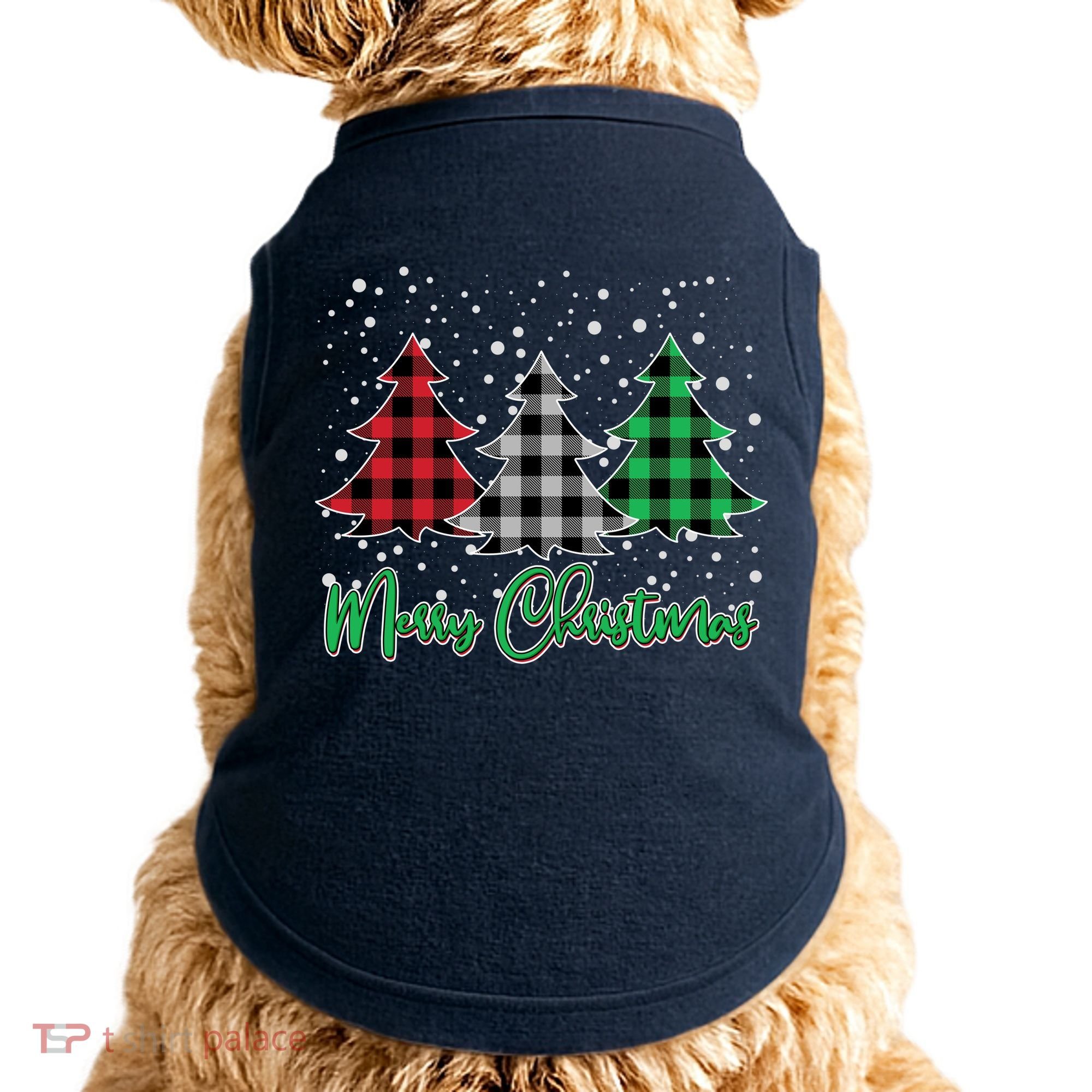 Merry Christmas Plaid Trees Doggie Tank