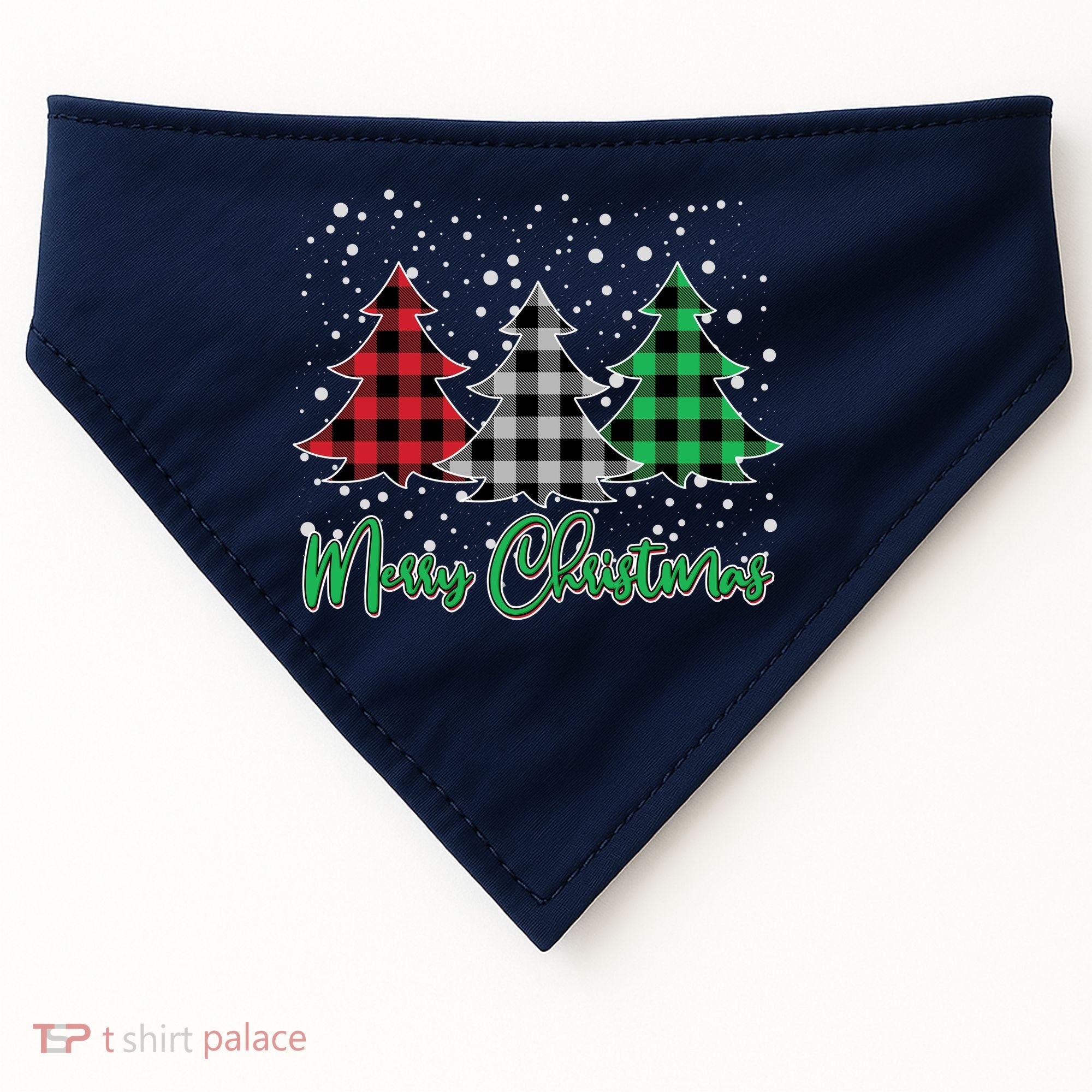 Merry Christmas Plaid Trees USA-Made Doggie Bandana