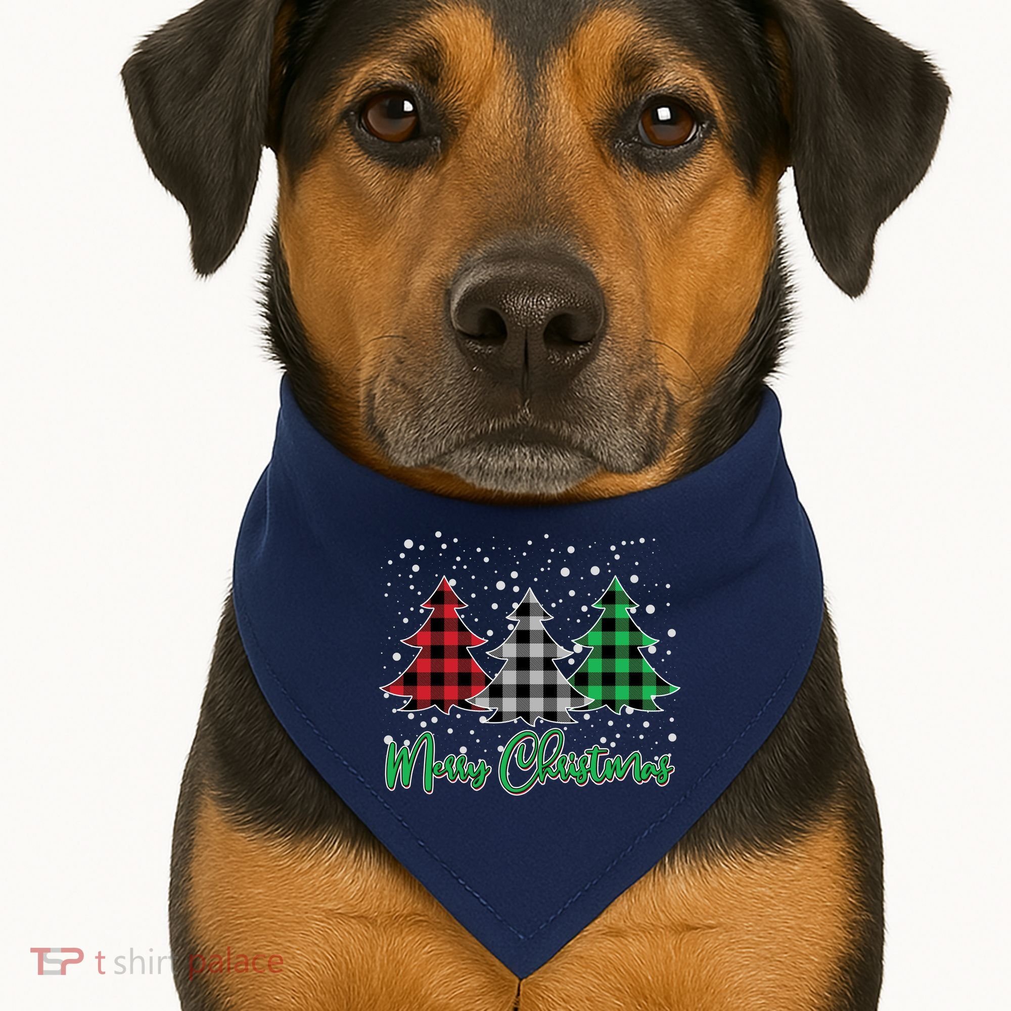 Merry Christmas Plaid Trees USA-Made Doggie Bandana