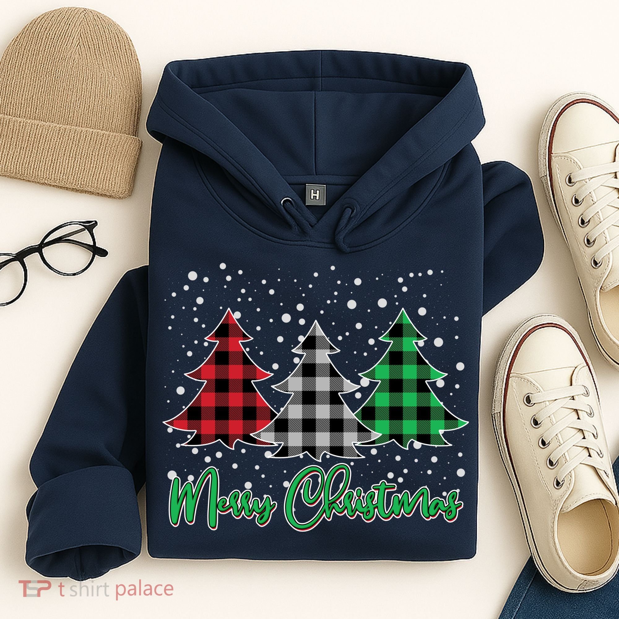 Merry Christmas Plaid Trees Hoodie