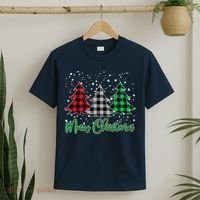 Merry Christmas Plaid Trees T-Shirt thumb 2