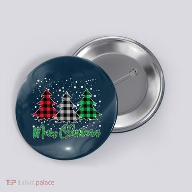 Merry Christmas Plaid Trees Button