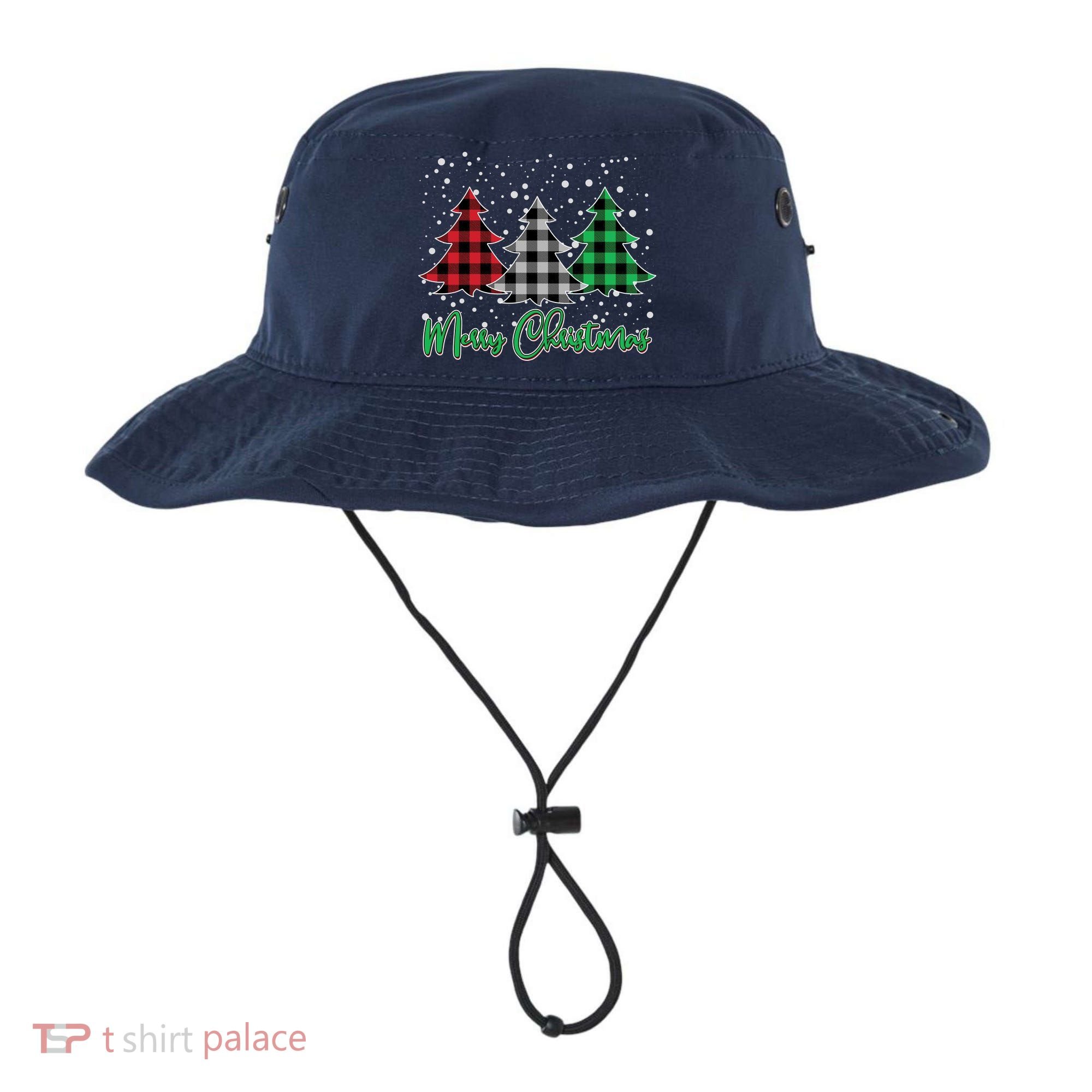 Merry Christmas Plaid Trees Bucket Hat