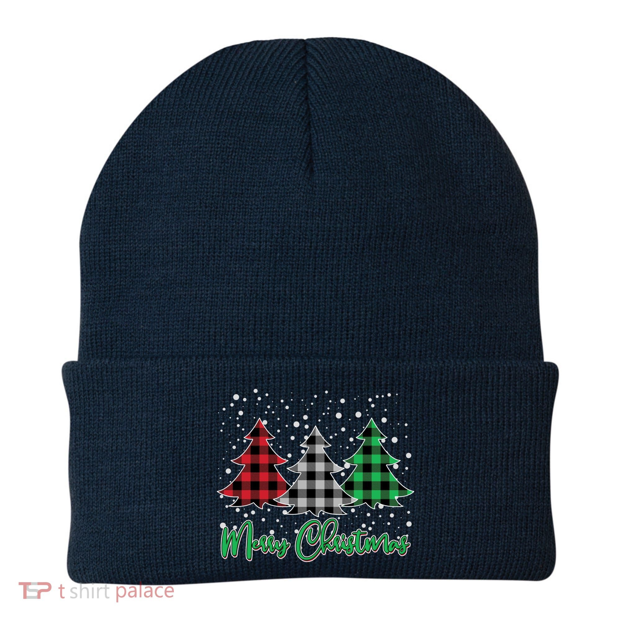 Merry Christmas Plaid Trees Beanie
