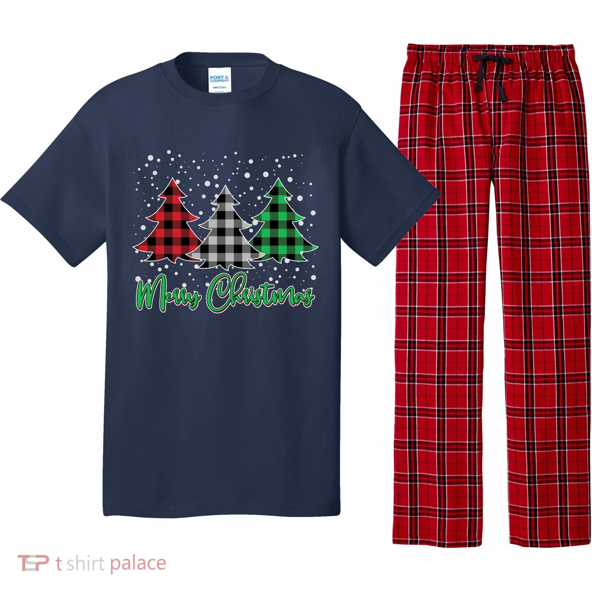 Merry Christmas Plaid Trees Pajama Set