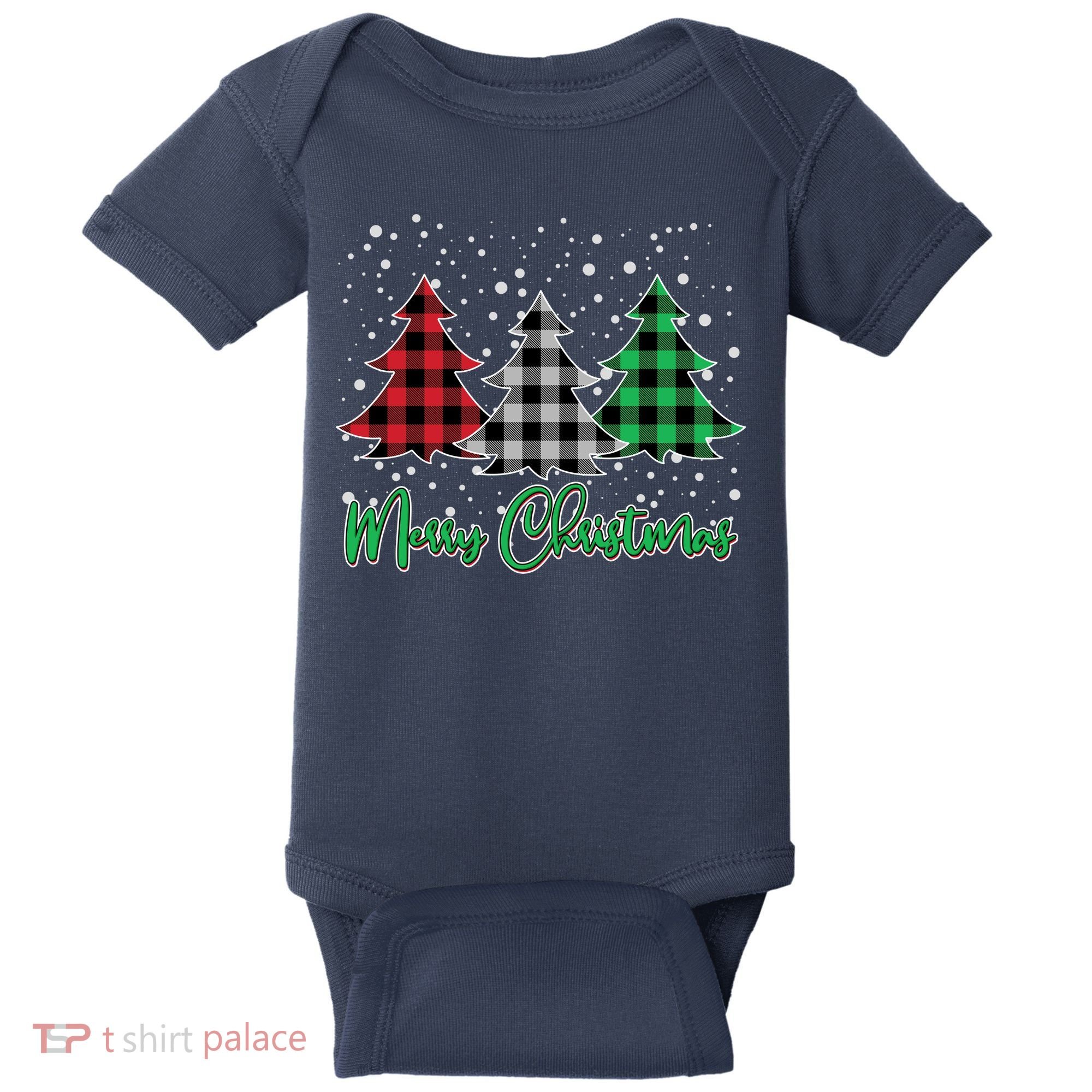Merry Christmas Plaid Trees Baby Bodysuit