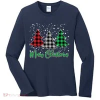Merry Christmas Plaid Trees Women's Long Sleeve Shirt thumb 0