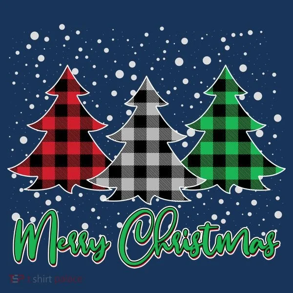 Merry Christmas Plaid Trees Women's Long Sleeve Shirt