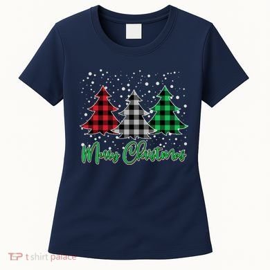 Merry Christmas Plaid Trees Women's T-Shirt
