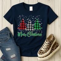 Merry Christmas Plaid Trees Women's T-Shirt thumb 3