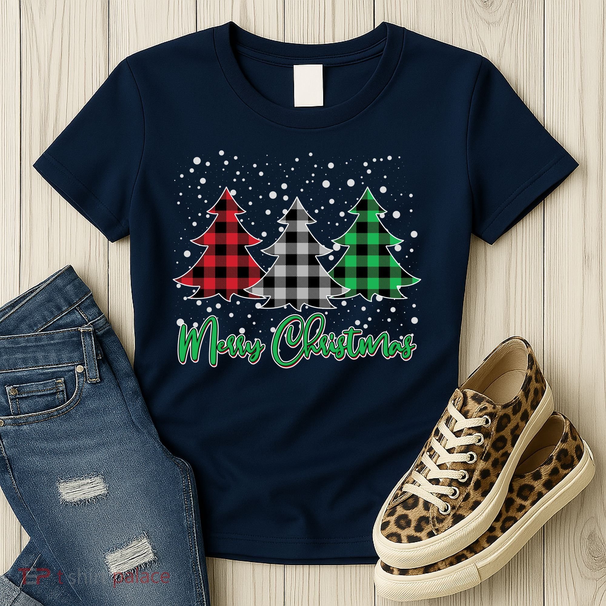 Merry Christmas Plaid Trees Women's T-Shirt
