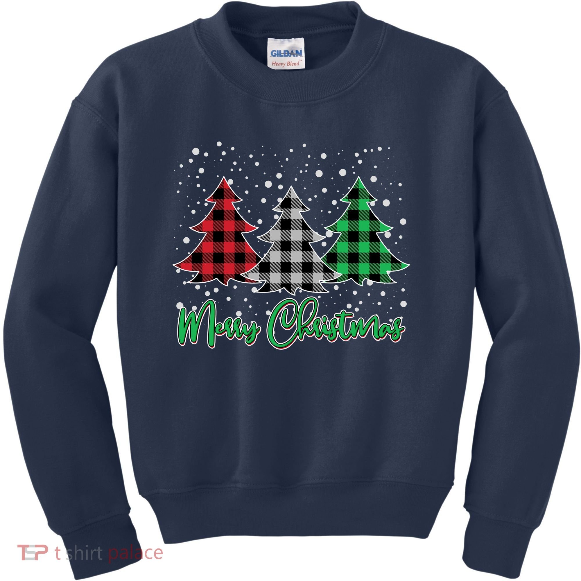 Merry Christmas Plaid Trees Kids Sweatshirt