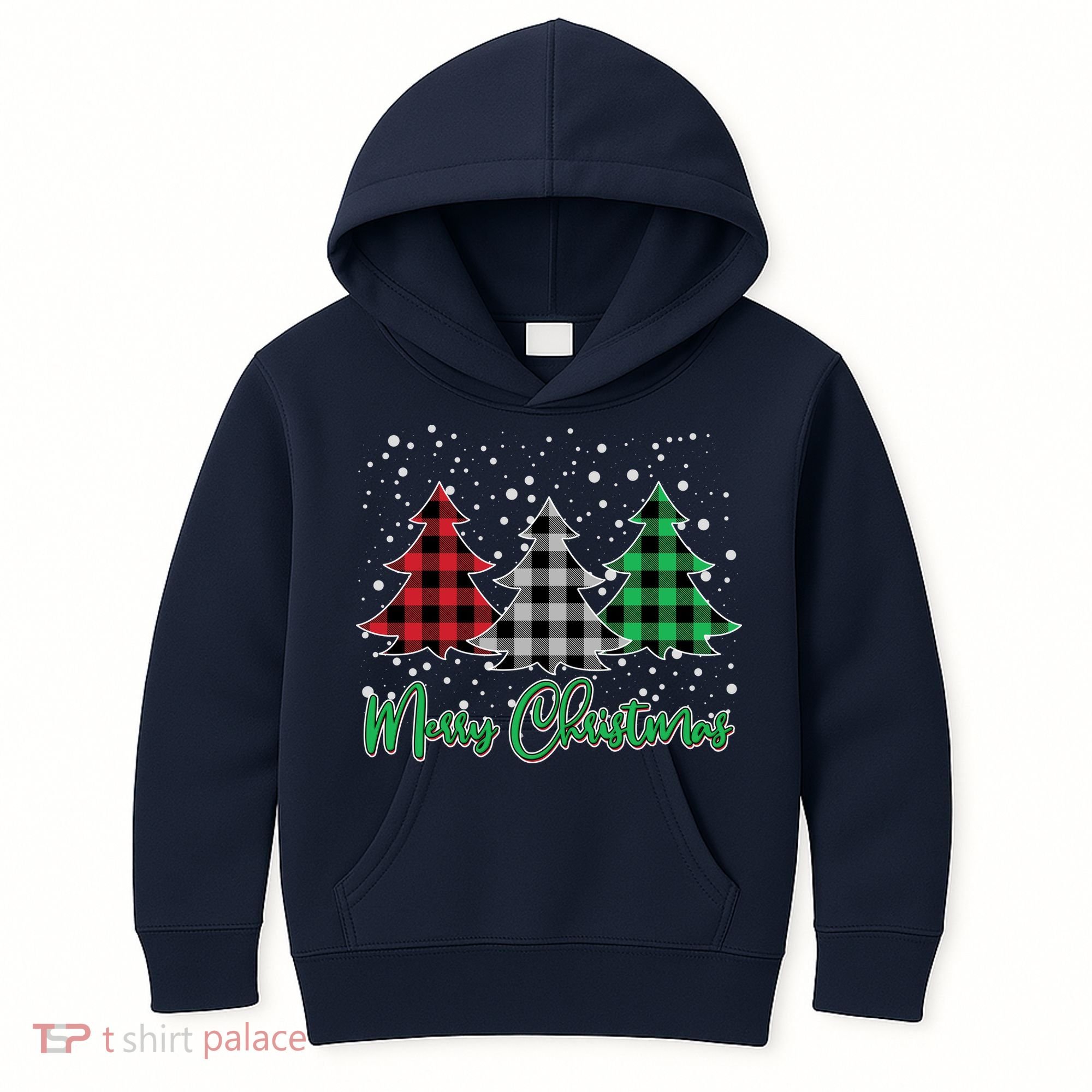 Merry Christmas Plaid Trees Kids Hoodie