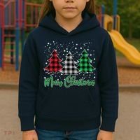 Merry Christmas Plaid Trees Kids Hoodie thumb 3