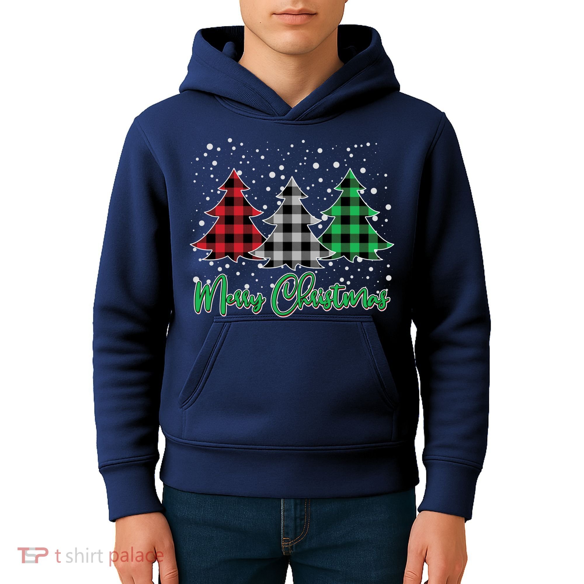 Merry Christmas Plaid Trees Kids Hoodie