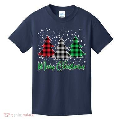 Merry Christmas Plaid Trees Kids T-Shirt