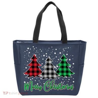 Merry Christmas Plaid Trees Tote Bag
