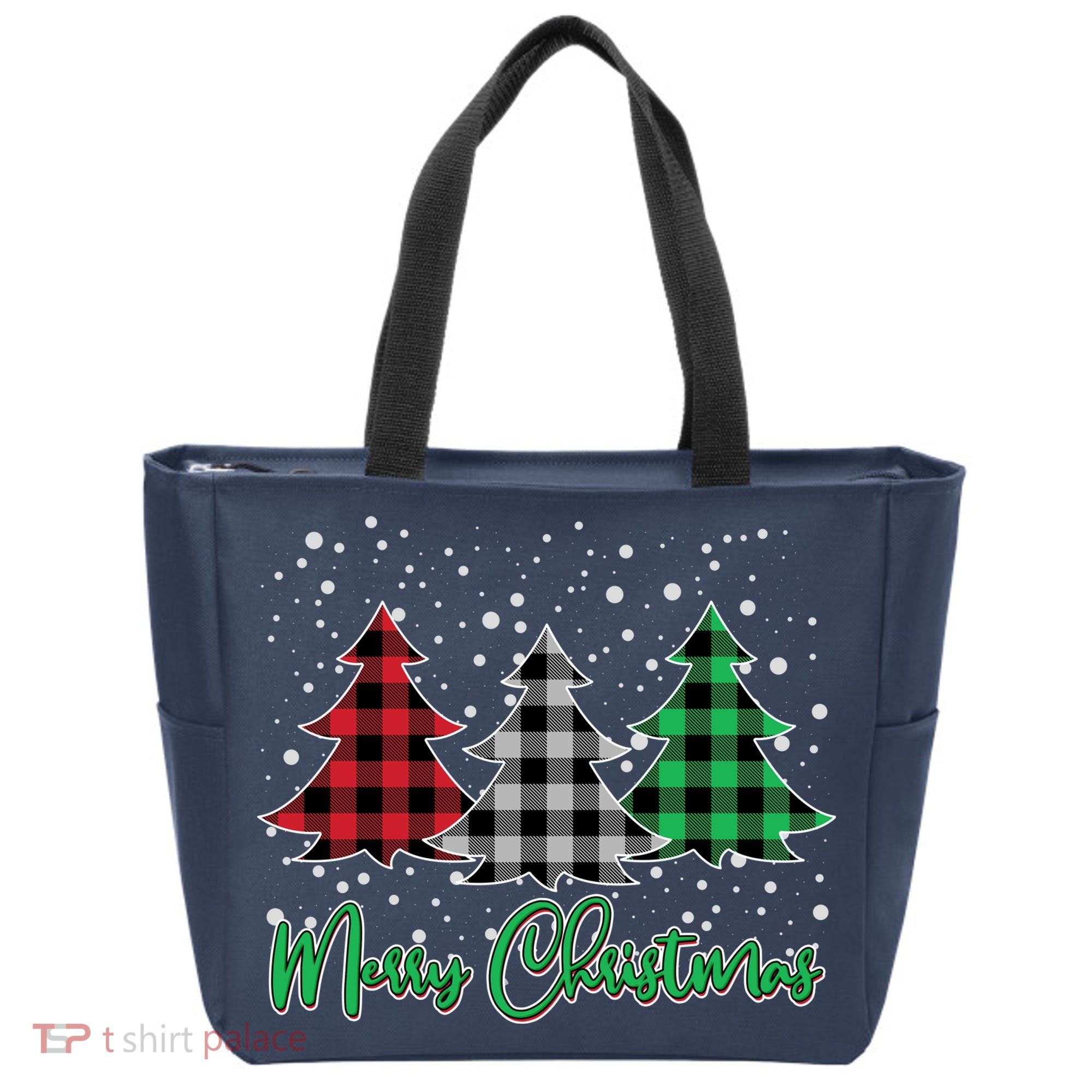 Merry Christmas Plaid Trees Tote Bag