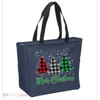 Merry Christmas Plaid Trees Tote Bag thumb 2