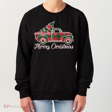 Merry Christmas Plaid Truck And Tree Women's Sweatshirt
