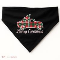 Merry Christmas Plaid Truck And Tree USA-Made Doggie Bandana thumb 0