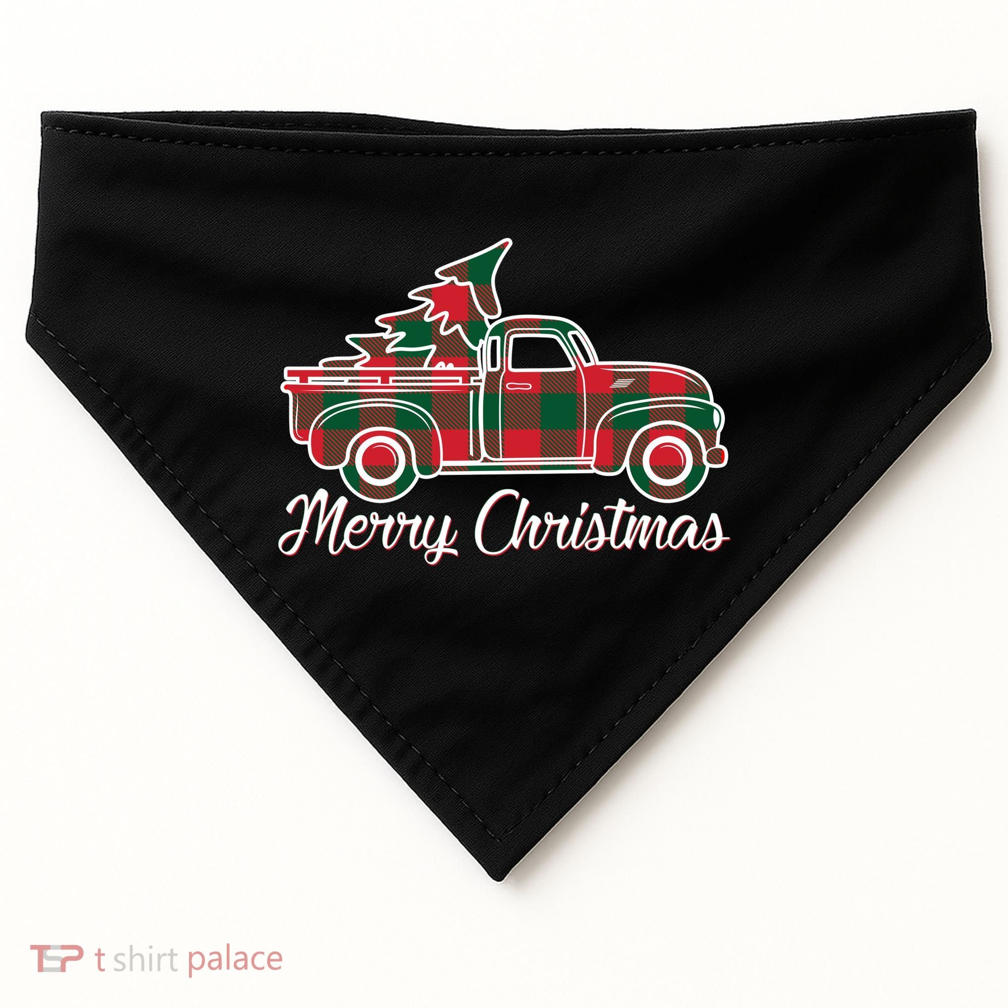 Merry Christmas Plaid Truck And Tree USA-Made Doggie Bandana