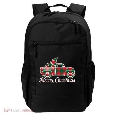Merry Christmas Plaid Truck And Tree Backpack