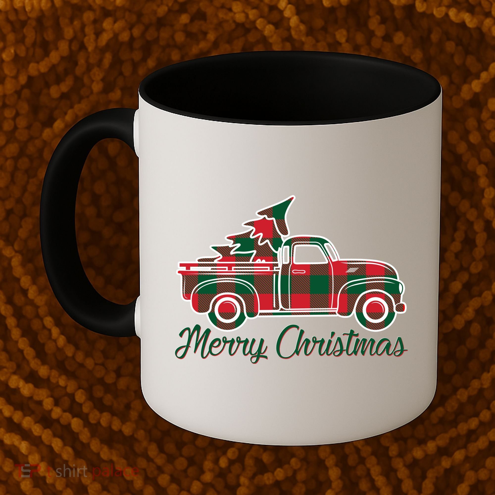 Merry Christmas Plaid Truck And Tree Coffee Mug