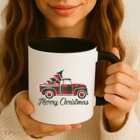 Merry Christmas Plaid Truck And Tree Coffee Mug thumb 3