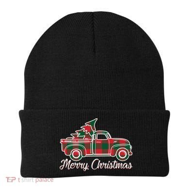 Merry Christmas Plaid Truck And Tree Beanie