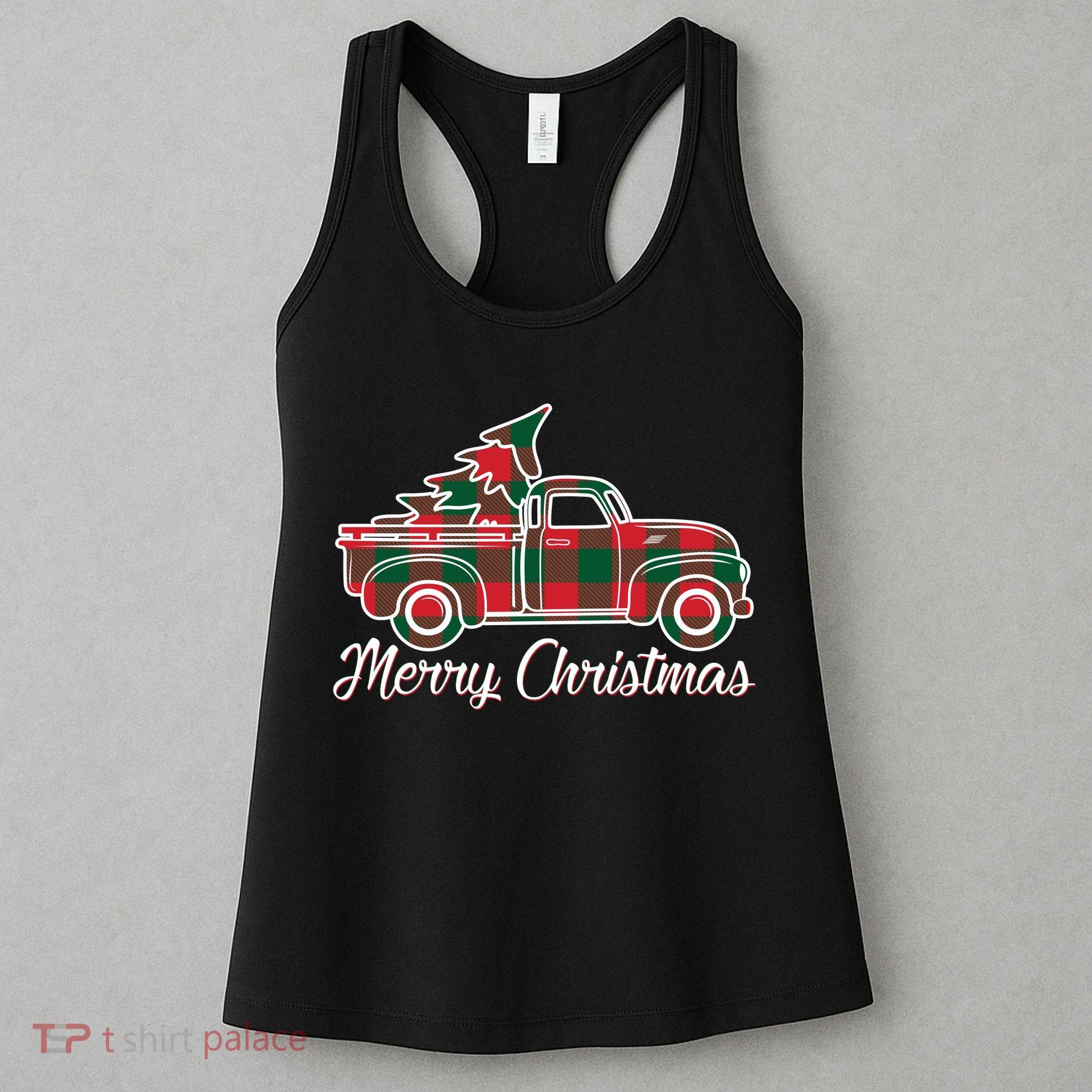 Merry Christmas Plaid Truck And Tree Women's Tank Top