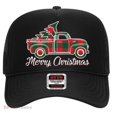 Merry Christmas Plaid Truck And Tree Hat