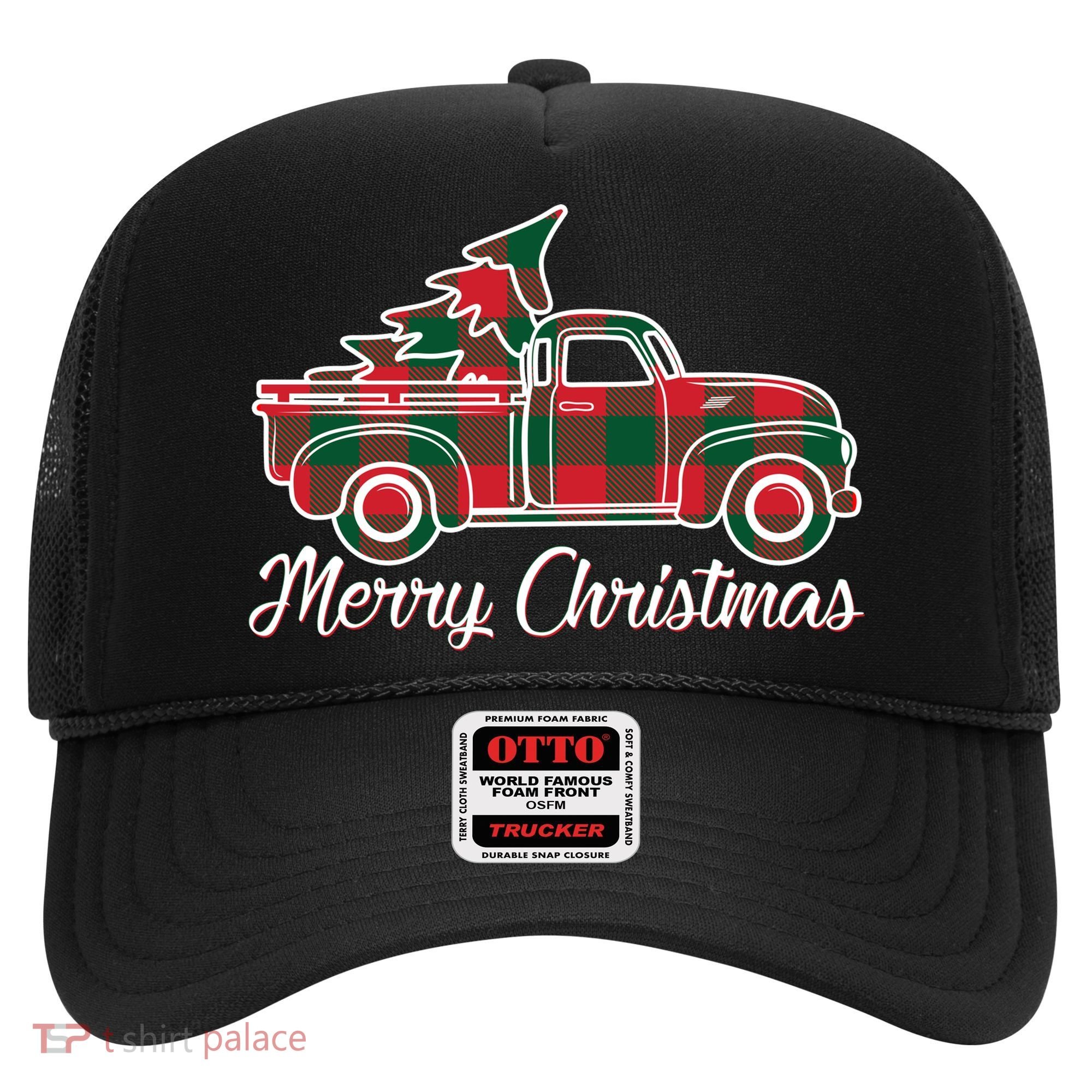 Merry Christmas Plaid Truck And Tree Hat