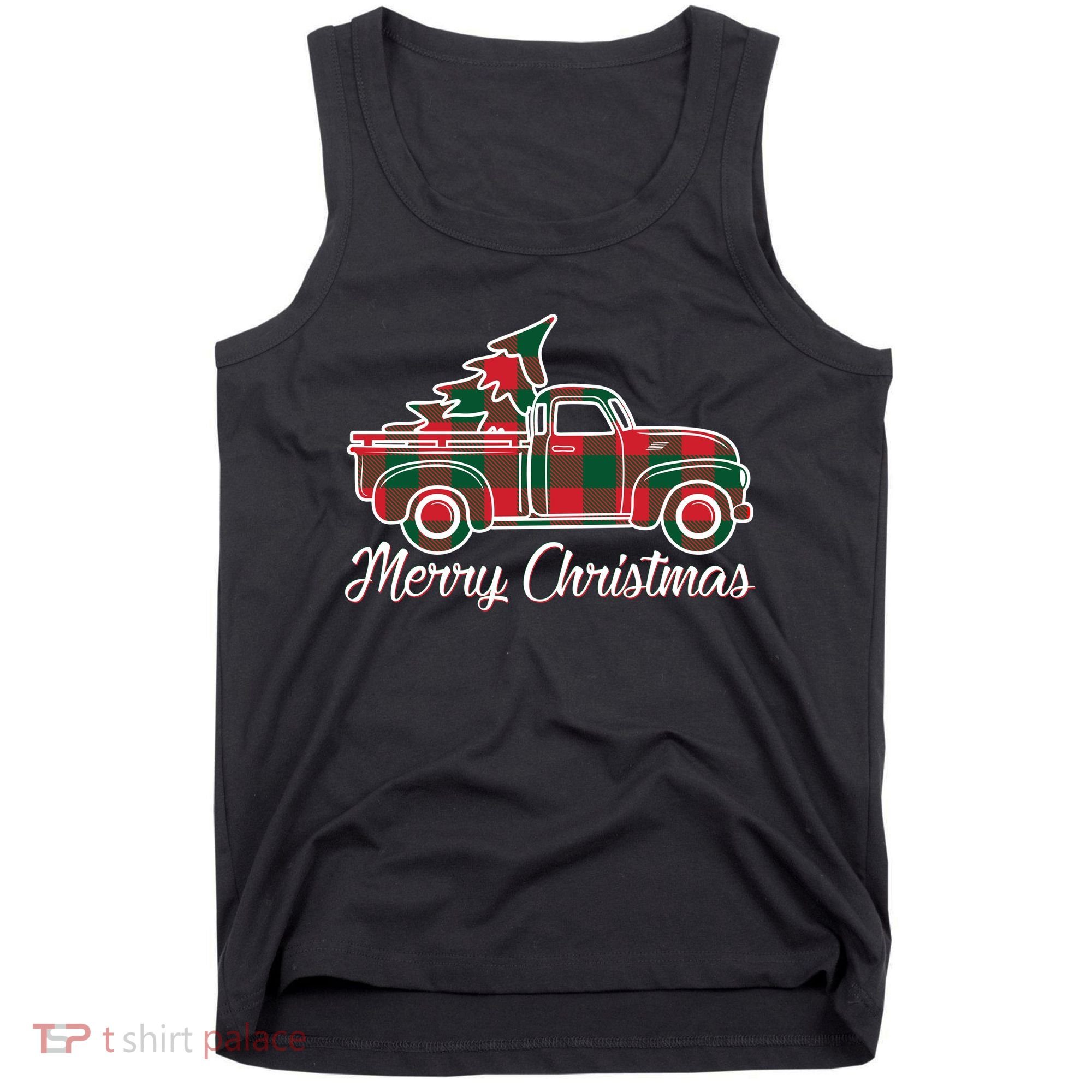 Merry Christmas Plaid Truck And Tree Tank Top