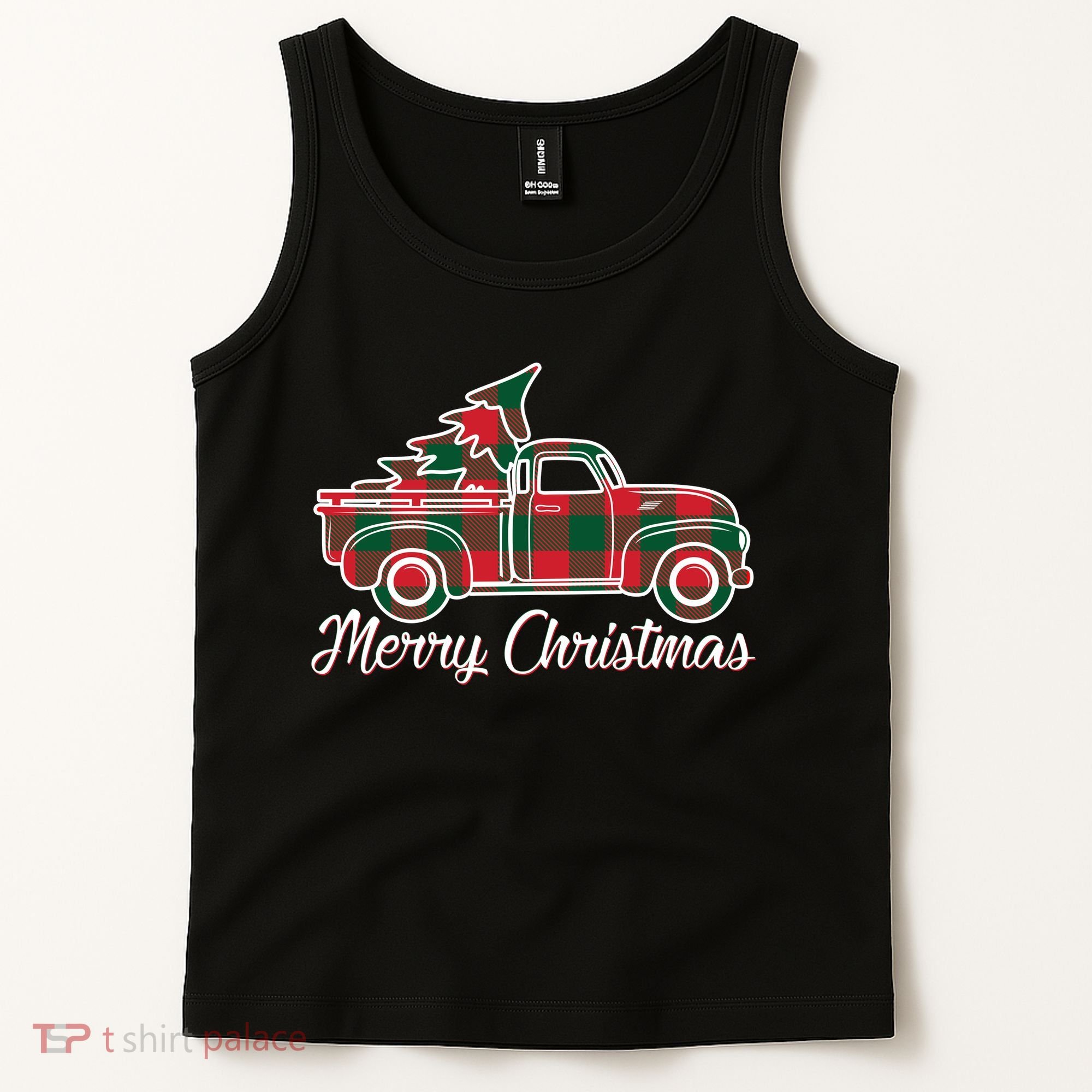Merry Christmas Plaid Truck And Tree Tank Top