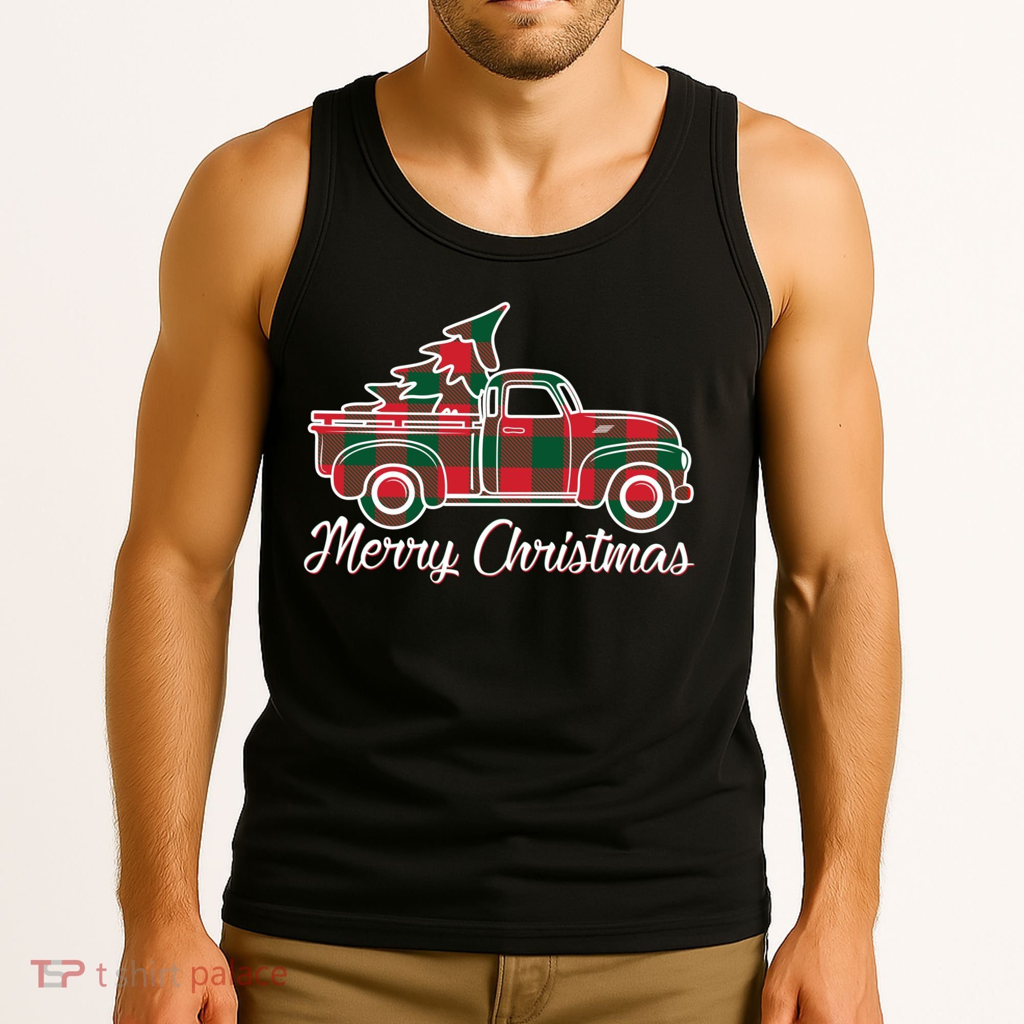 Merry Christmas Plaid Truck And Tree Tank Top