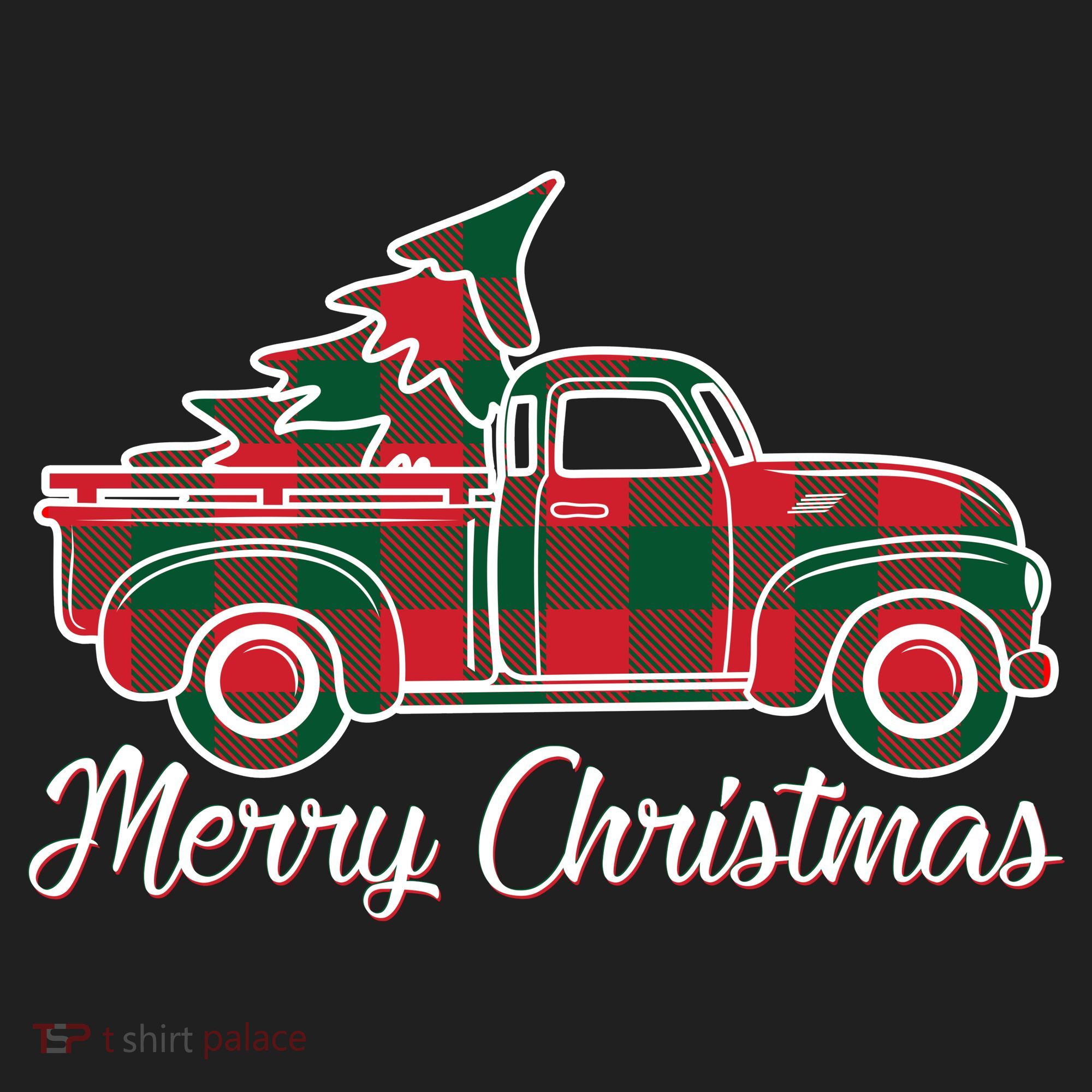Merry Christmas Plaid Truck And Tree Golf Towel