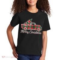 Merry Christmas Plaid Truck And Tree Kids T-Shirt thumb 2