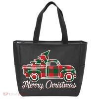 Merry Christmas Plaid Truck And Tree Tote Bag thumb 0