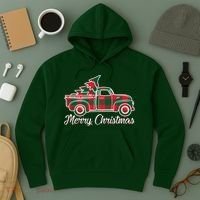Merry Christmas Plaid Truck And Tree Hoodie thumb 3