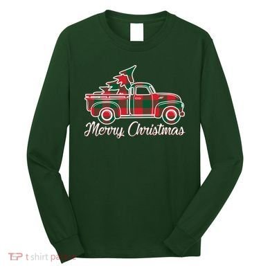 Merry Christmas Plaid Truck And Tree Long Sleeve Shirt