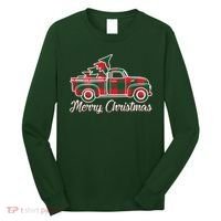 Merry Christmas Plaid Truck And Tree Long Sleeve Shirt thumb 0