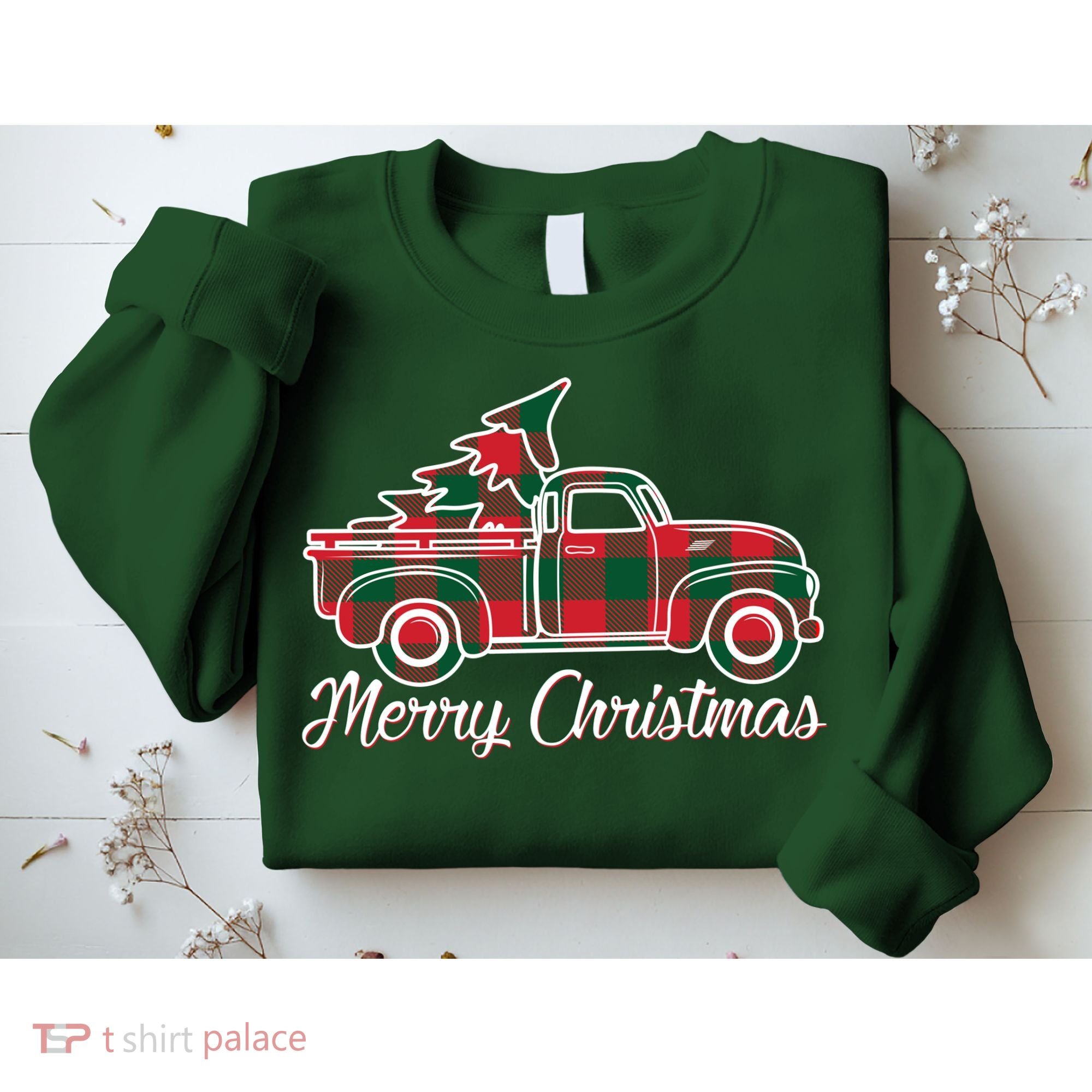 Merry Christmas Plaid Truck And Tree Sweatshirt