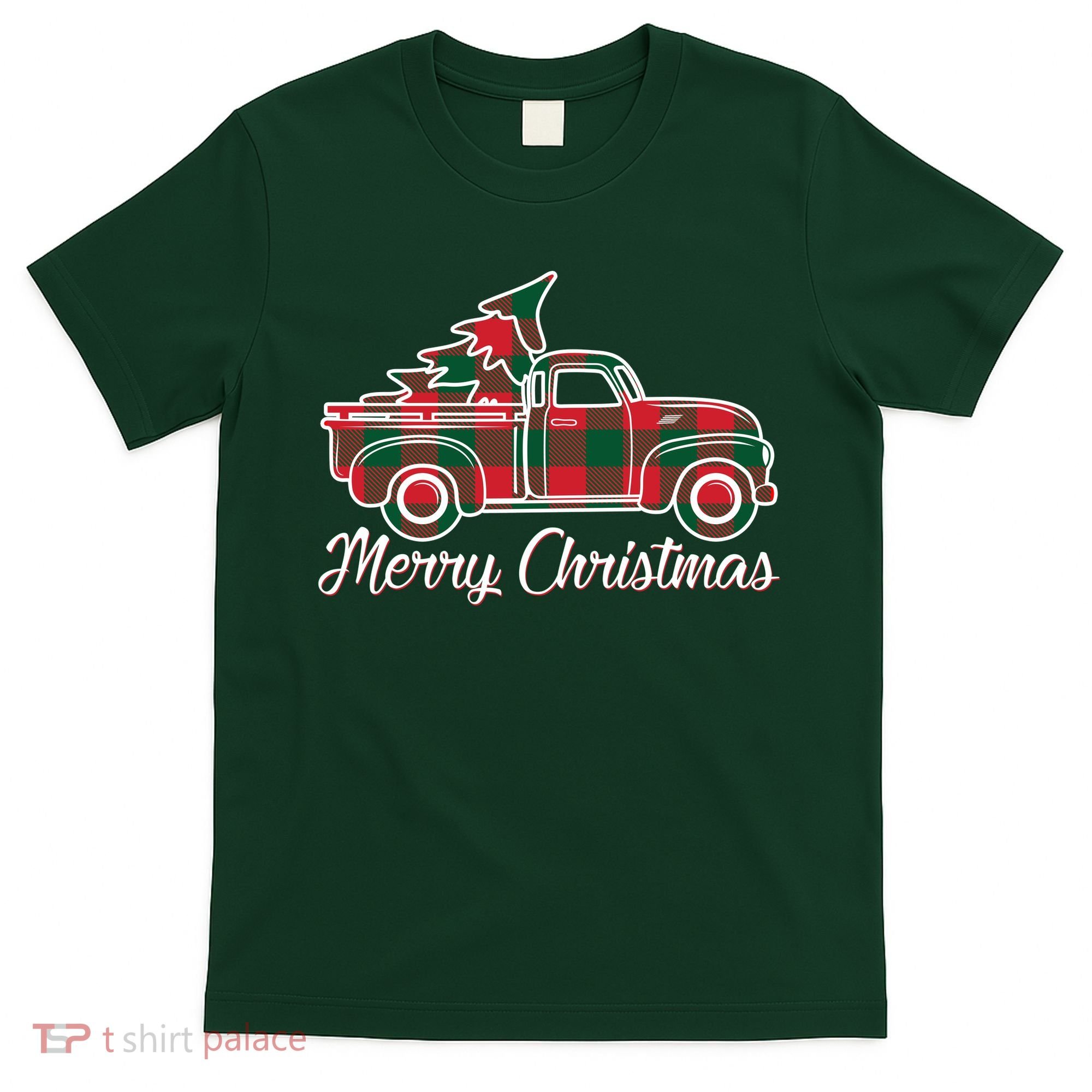 Merry Christmas Plaid Truck And Tree T-Shirt